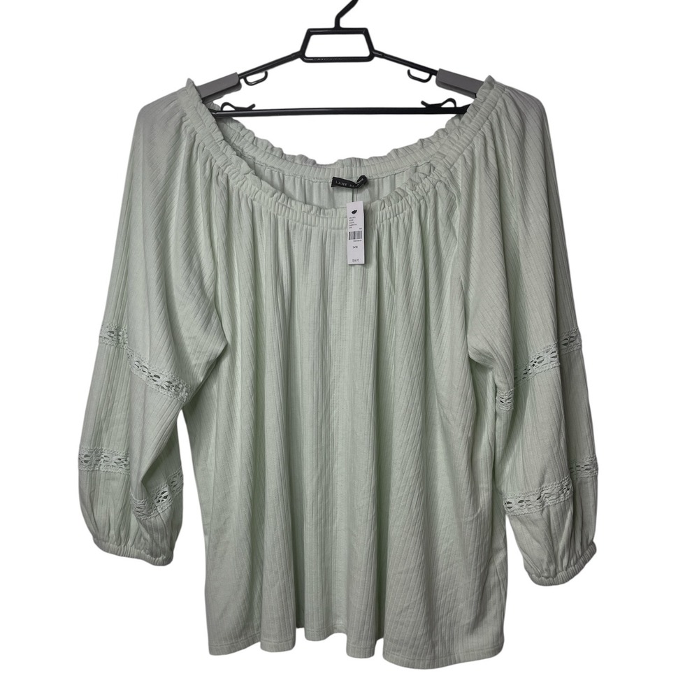 Lane Bryant Off Shoulder Ribbed Knit Top 3/4 Blouson Sleeve Blouse Plus Sz 18/20